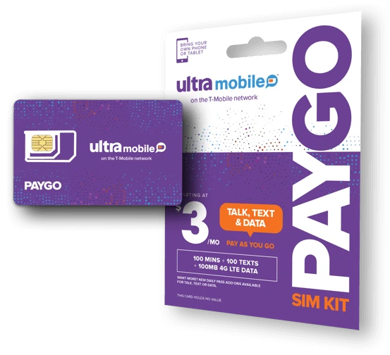 Ultra Mobile Paygo美国实体电话卡